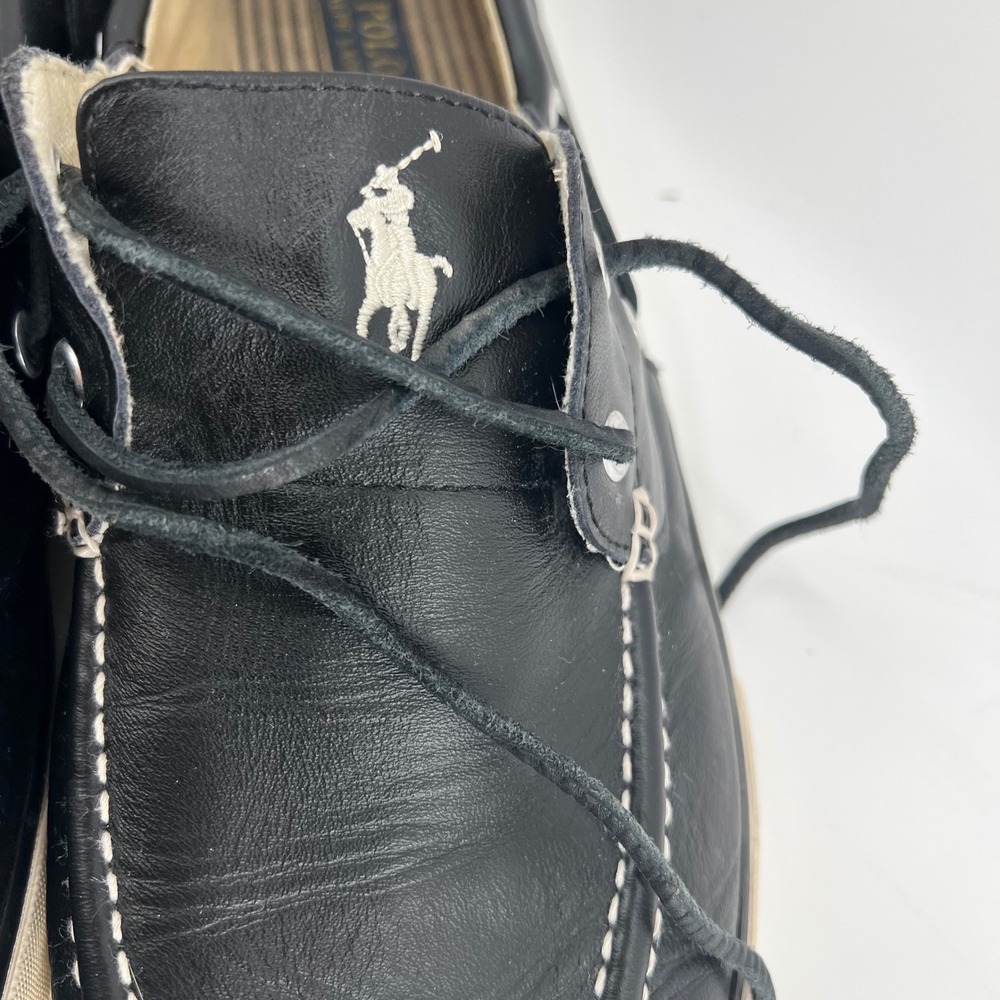 Polo Ralph Lauren Sander Mens 14D Black Leather Boat Shoes Sneakers 0200001087 - Picture 10 of 10